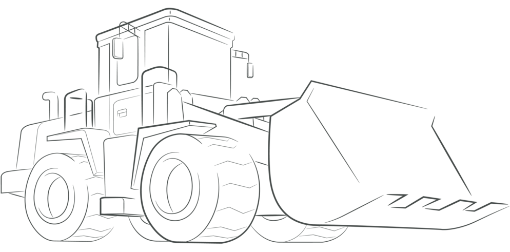 Drawing of a wheel loader with a loading bucket